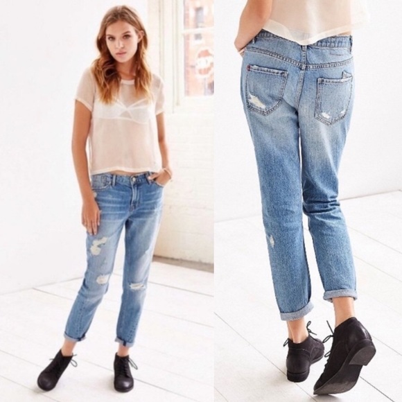 BDG Medium Wash Distressed High Rise Slim Boyfriend Jeans - Picture 2 of 13